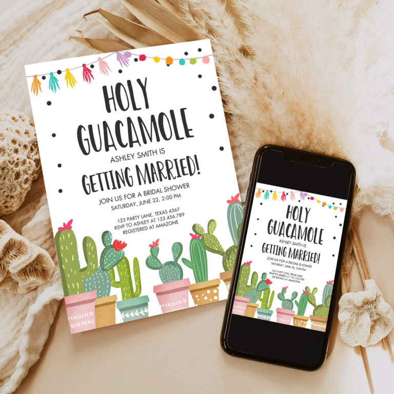 editable holy guacamole bridal shower invitation fiesta couples shower cactus succulent mexican 1