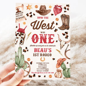 editable how the west was one birthday party invitation cowboy birthday invitation wild west cowboy 1st rodeo birthday 3