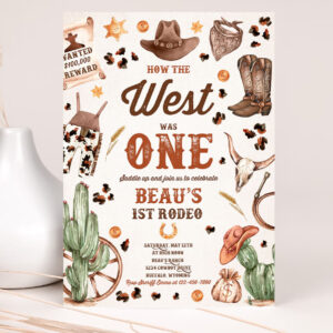 editable how the west was one birthday party invitation cowboy birthday invitation wild west cowboy 1st rodeo birthday party 2