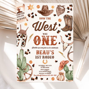 editable how the west was one birthday party invitation cowboy birthday invitation wild west cowboy 1st rodeo birthday party 5