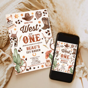 editable how the west was one birthday party invitation cowboy birthday invitation wild west cowboy 1st rodeo birthday party 6