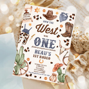 editable how the west was one birthday party invitation cowboy birthday party wild west cowboy 1st rodeo birthday 1