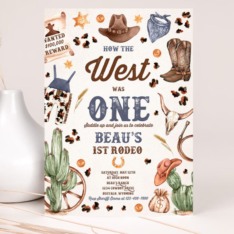 editable how the west was one birthday party invitation cowboy birthday party wild west cowboy 1st rodeo birthday 2