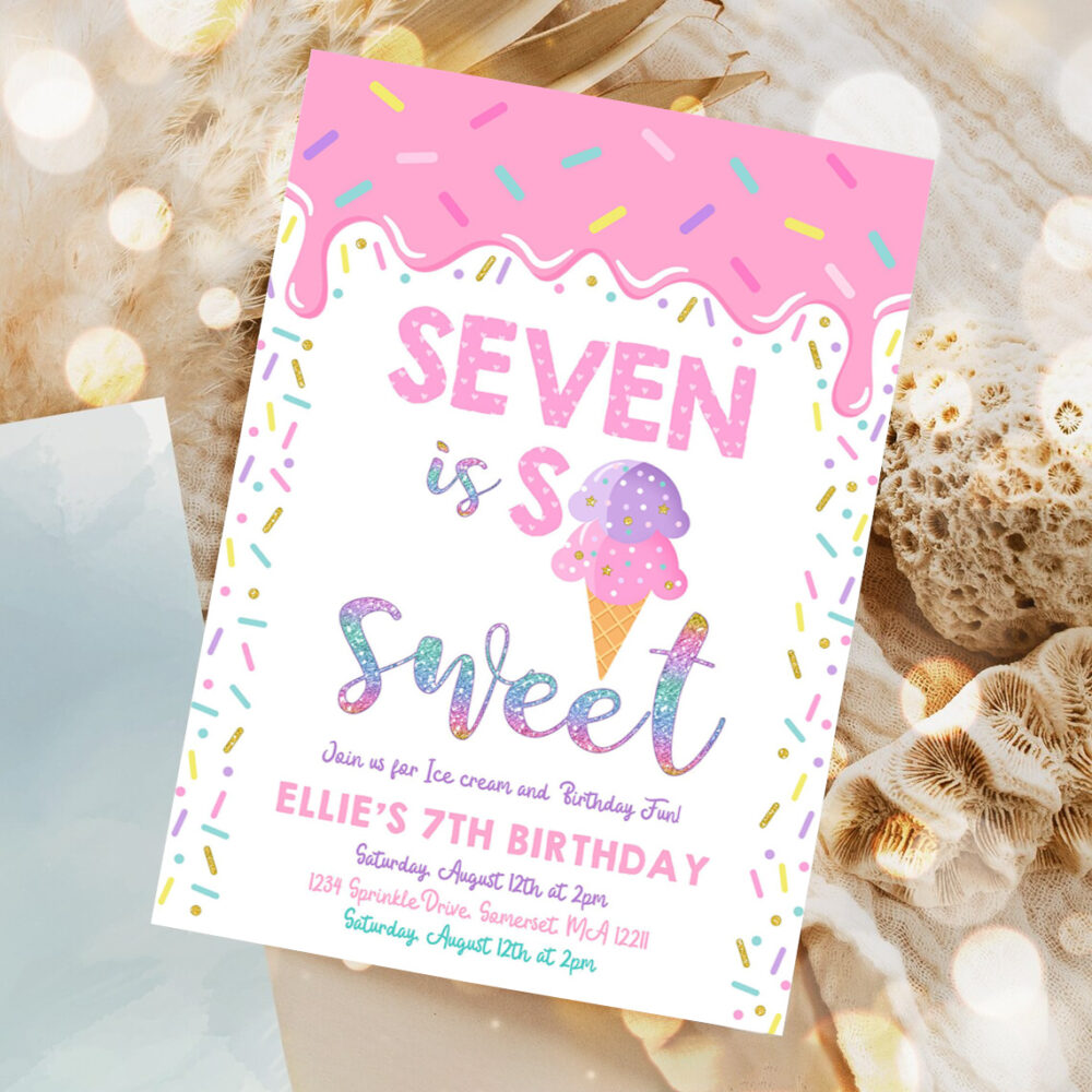 editable ice cream invitation seven is so sweet birthday invitation ice cream 7th birthday party sweet ice cream party 1