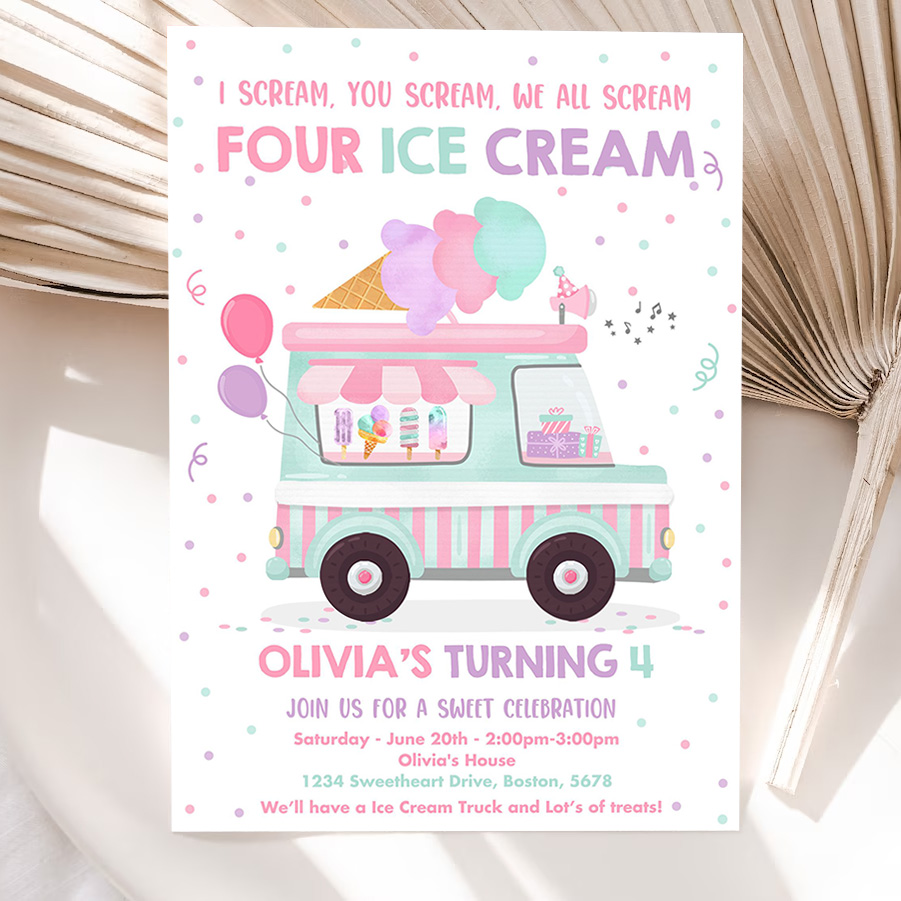 editable ice cream truck birthday invitation i scream you scream we all scream four ice cream 4th birthday party invites 5