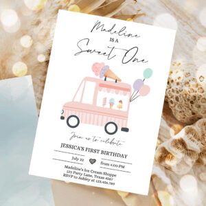 editable ice cream truck birthday invitation ice cream sweet one modern 1st birthday party first 1
