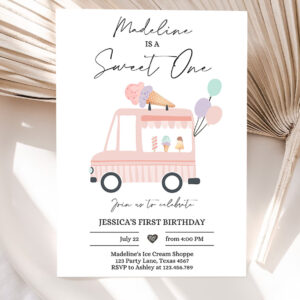 editable ice cream truck birthday invitation ice cream sweet one modern 1st birthday party first 5