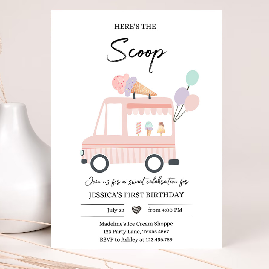 editable ice cream truck birthday invitation ice cream truck invite modern ice cream shoppe van the scoop invitation 2