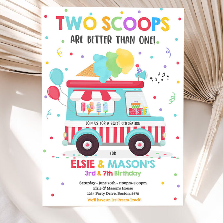 editable ice cream truck twin birthday invitation twin ice cream birthday invitation two scoops are better than one party 5