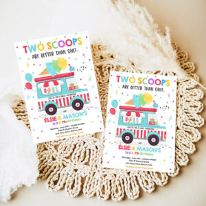 editable ice cream truck twin birthday invitation twin ice cream birthday invitation two scoops are better than one party 7