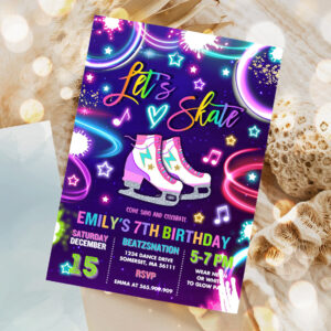 editable ice skating invitation neon glow ice skating party neon glow in the dark ice rink party ice skating party 1