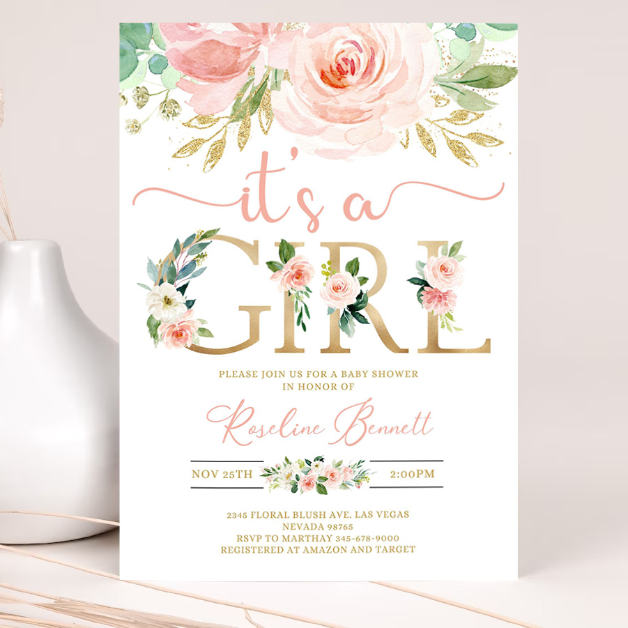 editable invitation blush pink floral baby shower invitation its a girl printable baby shower invite template sweet girl 2