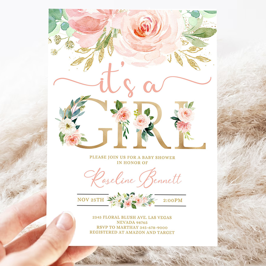 editable invitation blush pink floral baby shower invitation its a girl printable baby shower invite template sweet girl 3