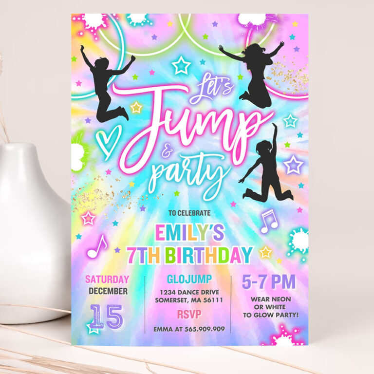 editable jump birthday party invitation tie dye jump birthday party glow jump trampoline party lets jump party 2