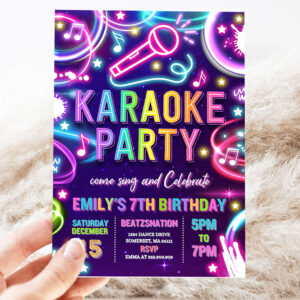 editable karaoke birthday party invitation neon glow karaoke birthday party neon singing music birthday party glow party 3