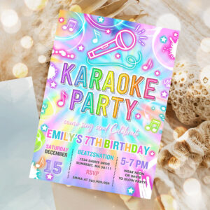 editable karaoke birthday party invitation tie dye karaoke birthday neon glow tie dye karaoke party music singing party 1