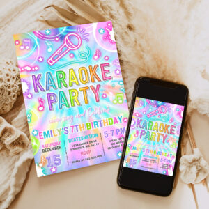 editable karaoke birthday party invitation tie dye karaoke birthday neon glow tie dye karaoke party music singing party 6