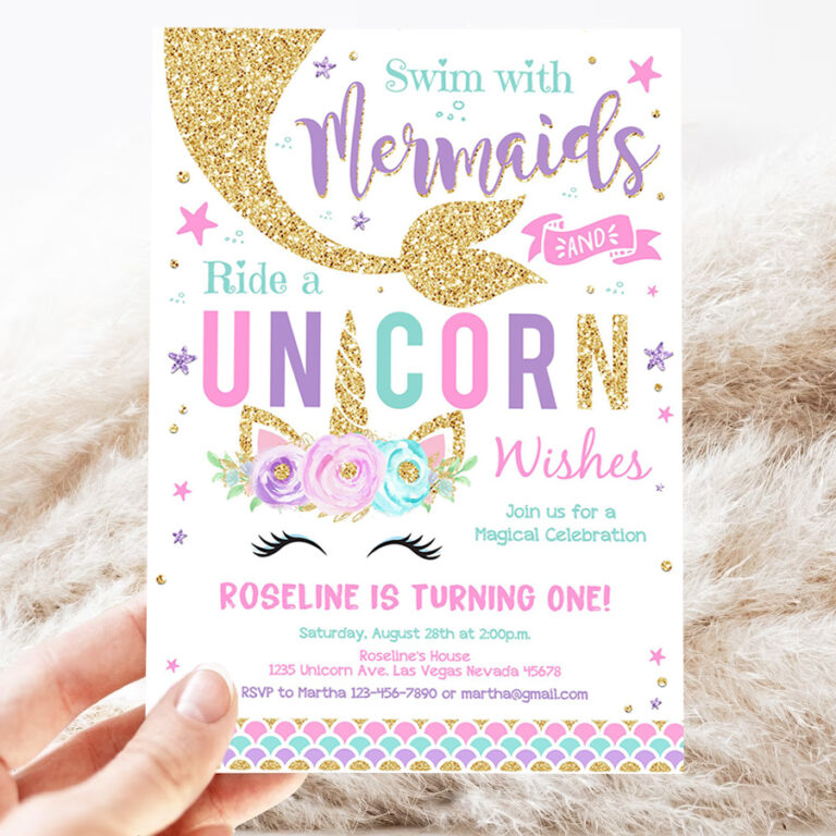 editable kisses and unicorn wishes birthday invitation unicorn mermaid invite unicorn party 3