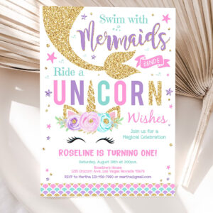 editable kisses and unicorn wishes birthday invitation unicorn mermaid invite unicorn party 5