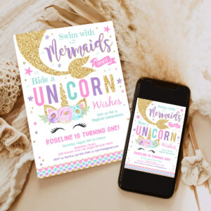 editable kisses and unicorn wishes birthday invitation unicorn mermaid invite unicorn party 6