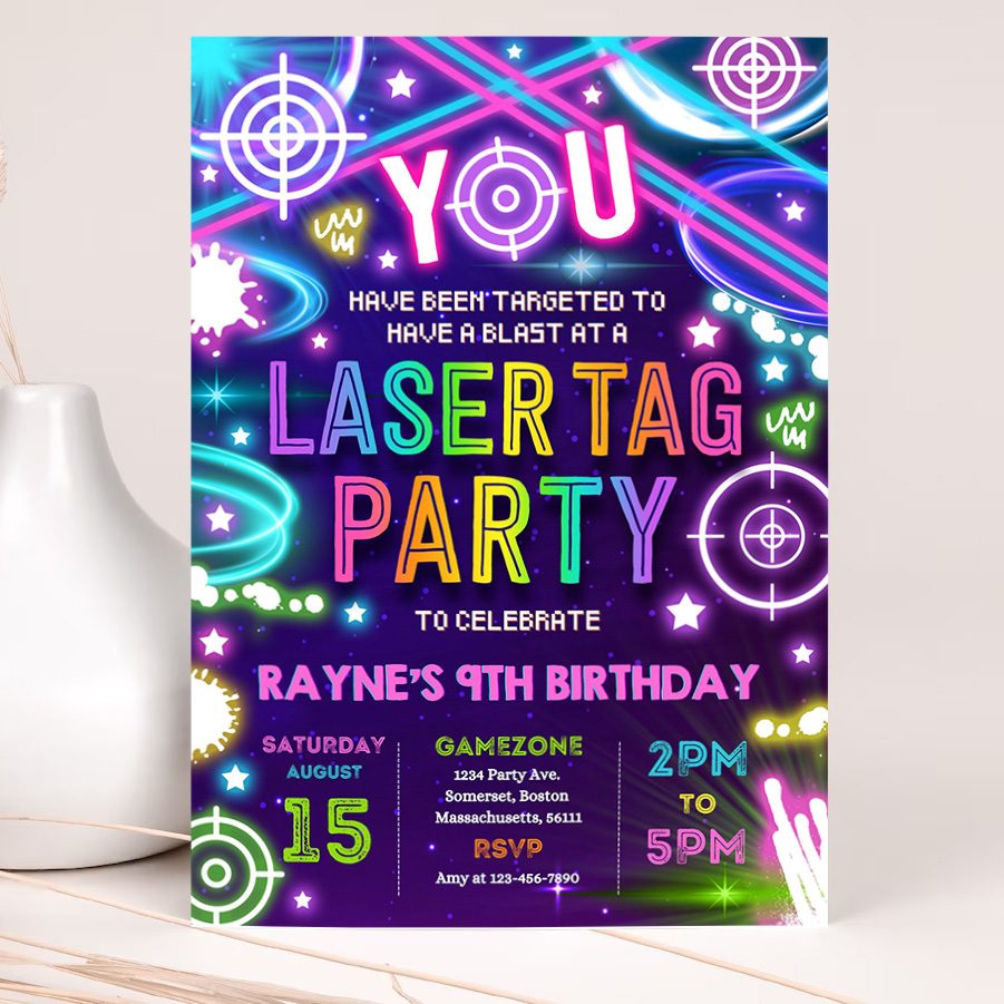 editable laser tag birthday party invitation neon glow laser tag birthday party neon glow laser quasar birthday party 2