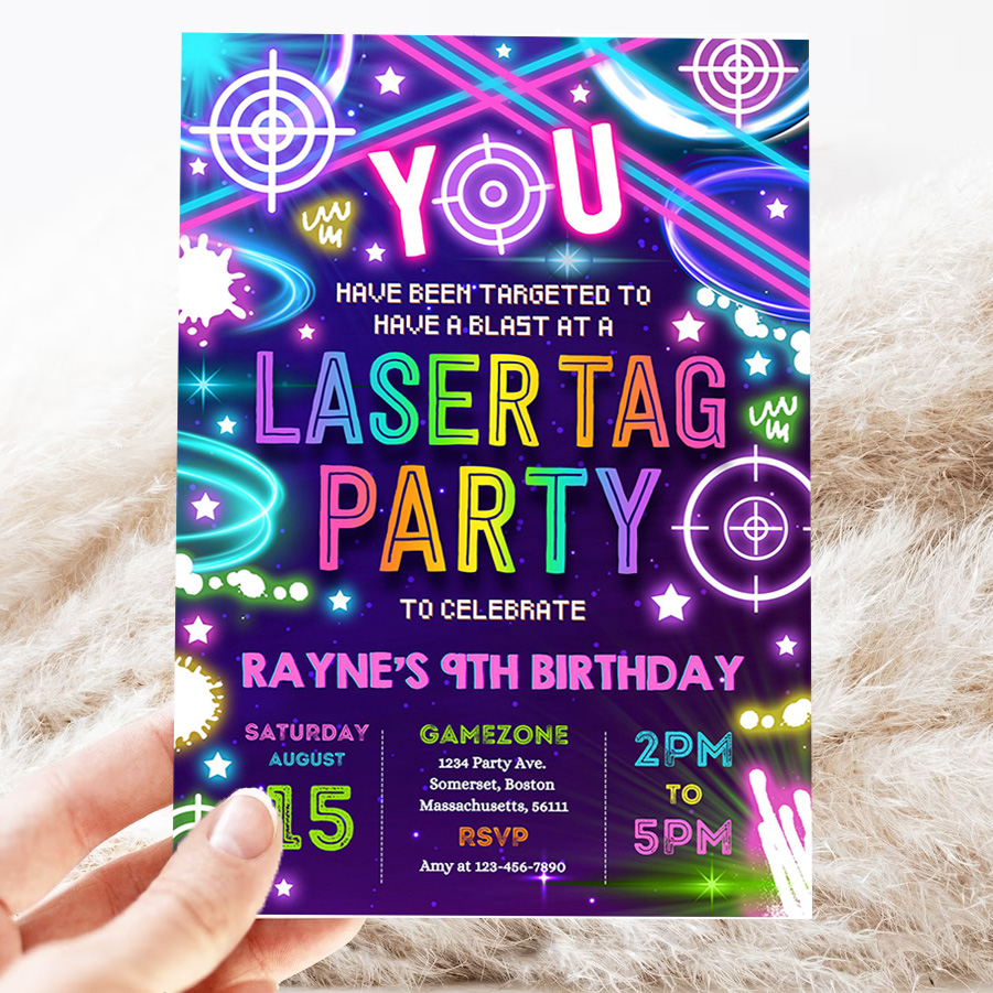 editable laser tag birthday party invitation neon glow laser tag birthday party neon glow laser quasar birthday party 3