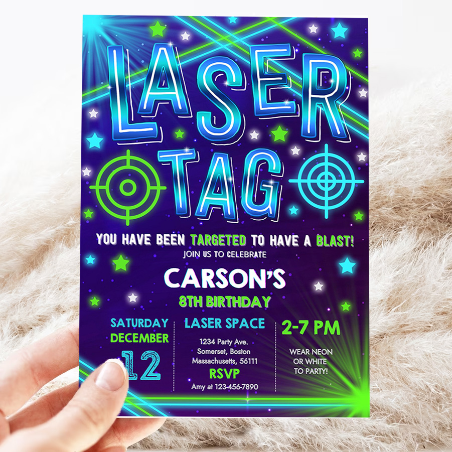 editable laser tag party invitation neon laser tag birthday invitation glow laser tag birthday party boy neon glow laser party 3