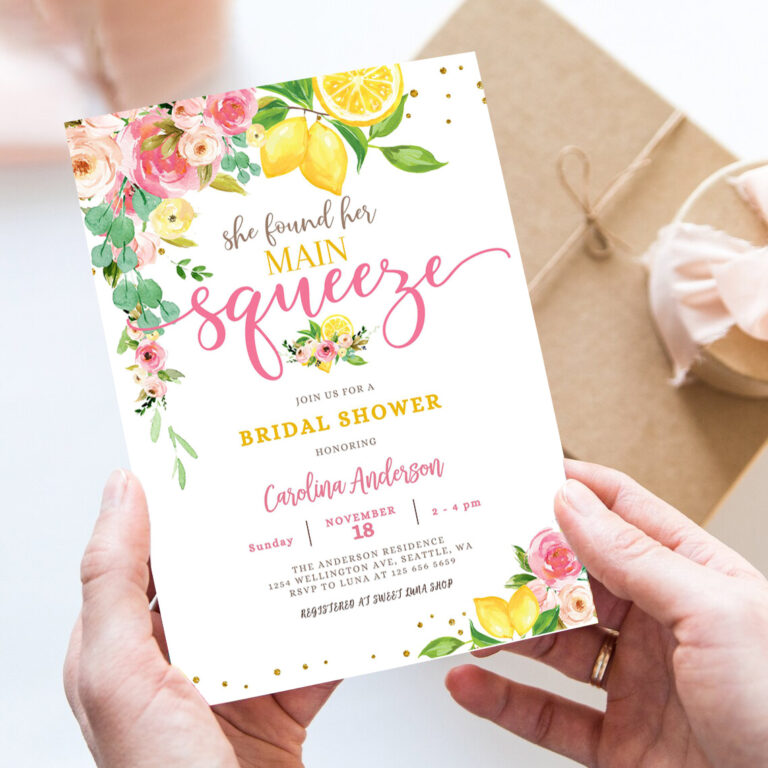 editable lemon bridal shower invitation pink floral citrus she found her main squeeze invite 7