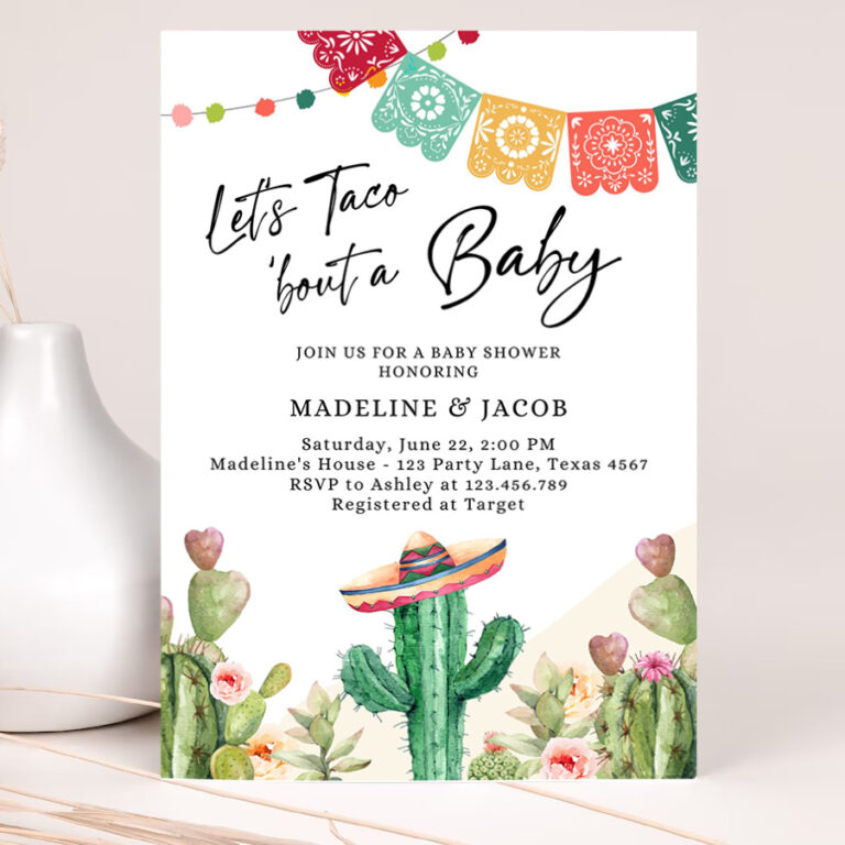 editable lets taco bout a baby shower invitation cactus mexican fiesta couples shower desert watercolor template 2