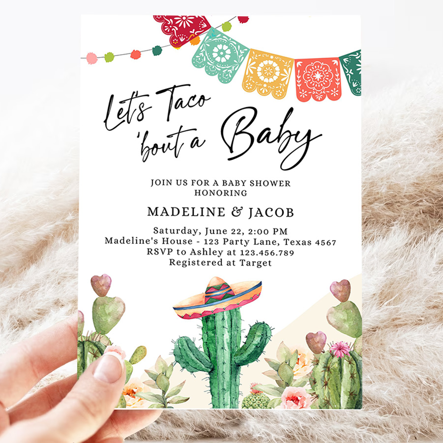 editable lets taco bout a baby shower invitation cactus mexican fiesta couples shower desert watercolor template 3