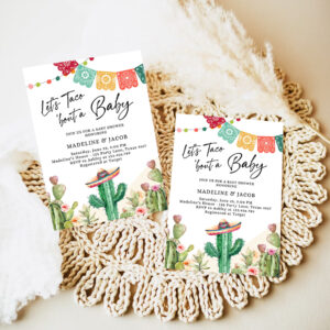 editable lets taco bout a baby shower invitation cactus mexican fiesta couples shower desert watercolor template 6