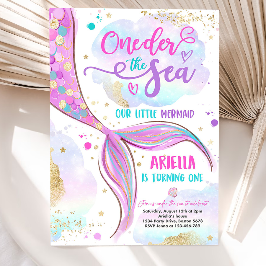 editable mermaid oneder the sea 1st birthday invitation mermaid 1st birthday party pink gold whimsical mermaid birthday 5