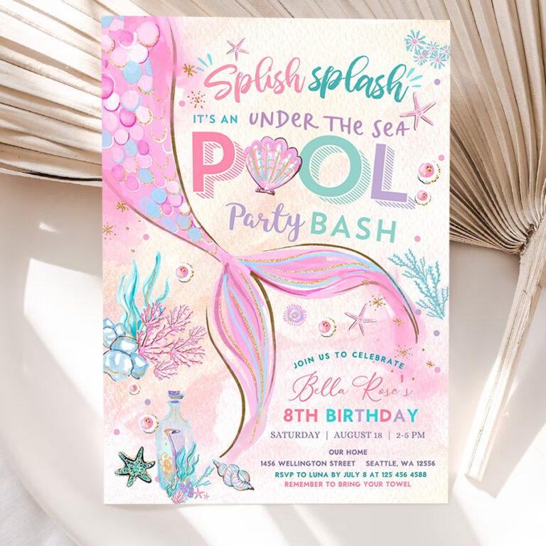 editable mermaid under the sea pool party invitation girl birthday invite party birthday invite printable template 5