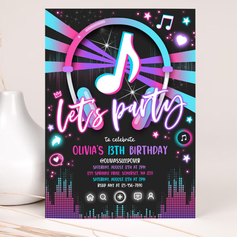 editable music birthday invitation music app teen tween birthday party invite musical app social media birthday party 2