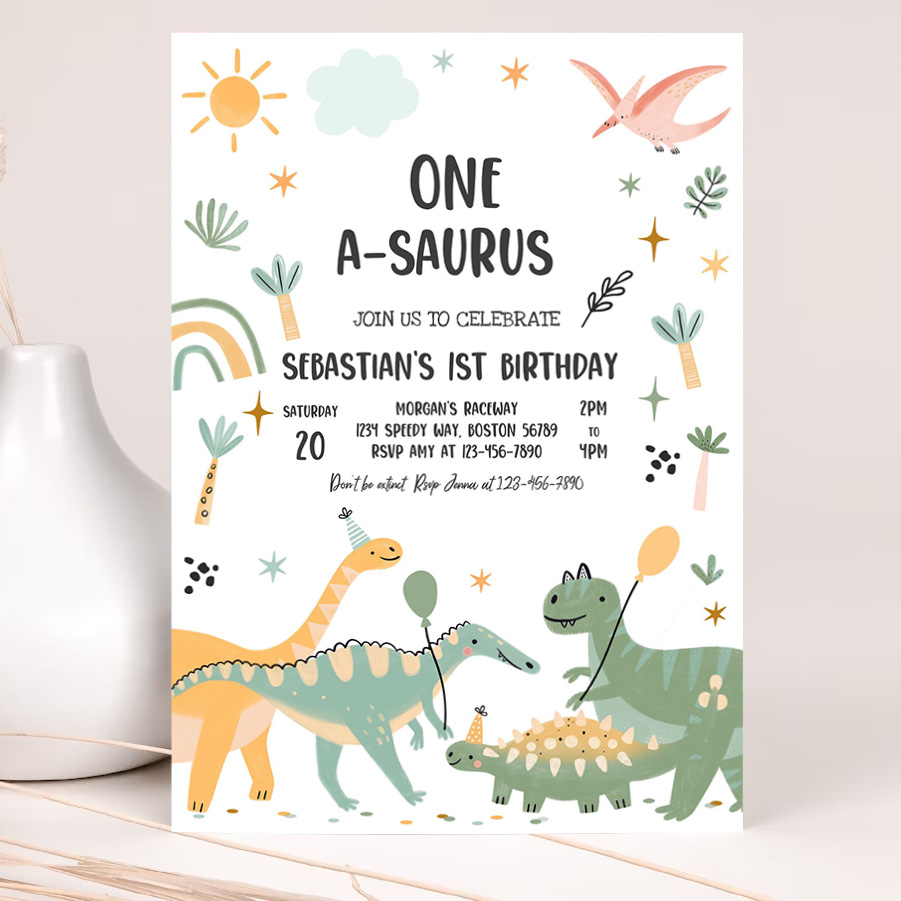 editable one a saurus dinosaur birthday party dinosaur t rex birthday party jurassic dino 1st birthday party 2