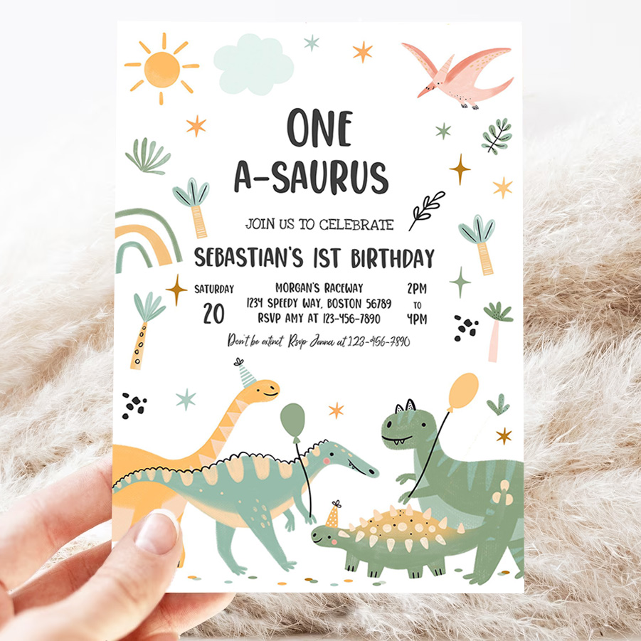 editable one a saurus dinosaur birthday party dinosaur t rex birthday party jurassic dino 1st birthday party 3