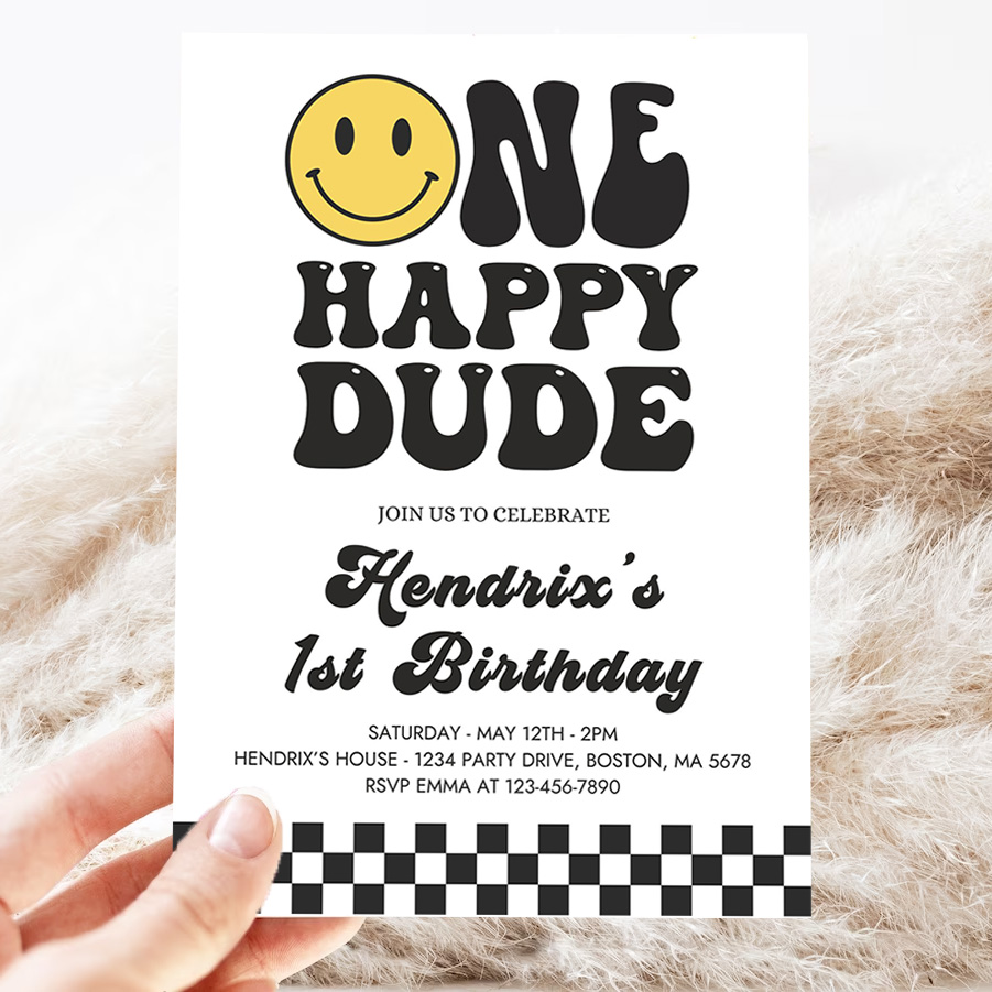 editable one happy dude birthday invitation smiley face 1st birthday invitation one cool dude 1st birthday hipster party invites 3