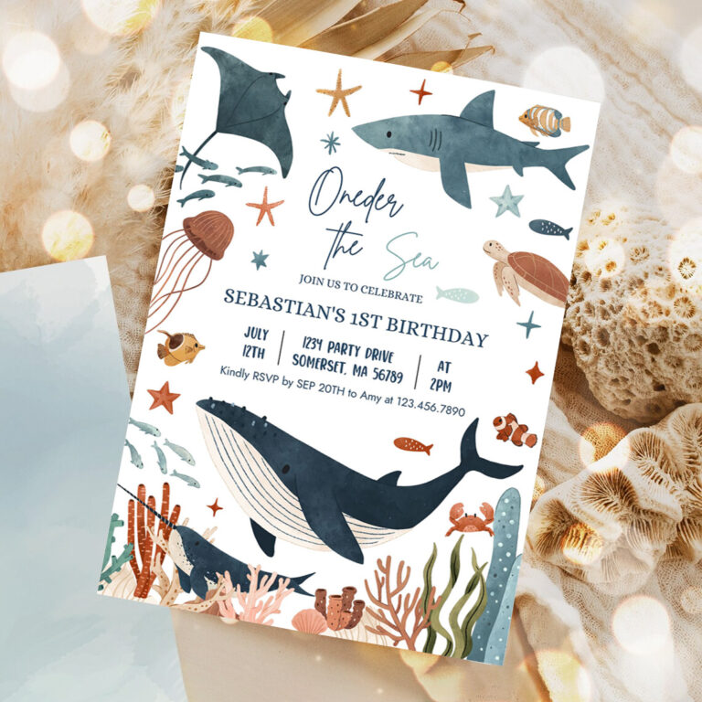 editable oneder the sea 1st birthday party invitation under the sea 1st birthday whale shark sea life party invite 1
