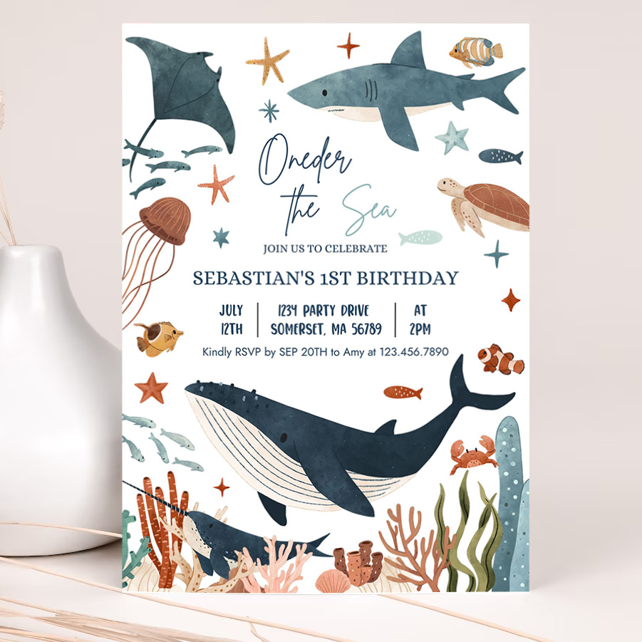 editable oneder the sea 1st birthday party invitation under the sea 1st birthday whale shark sea life party invite 2