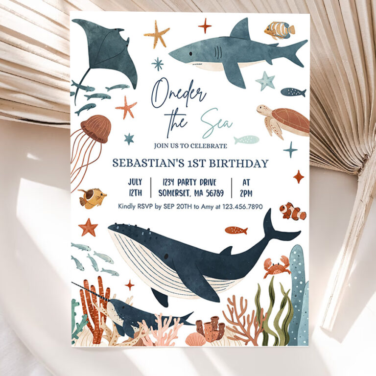 editable oneder the sea 1st birthday party invitation under the sea 1st birthday whale shark sea life party invite 5