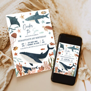 editable oneder the sea 1st birthday party invitation under the sea 1st birthday whale shark sea life party invite 6