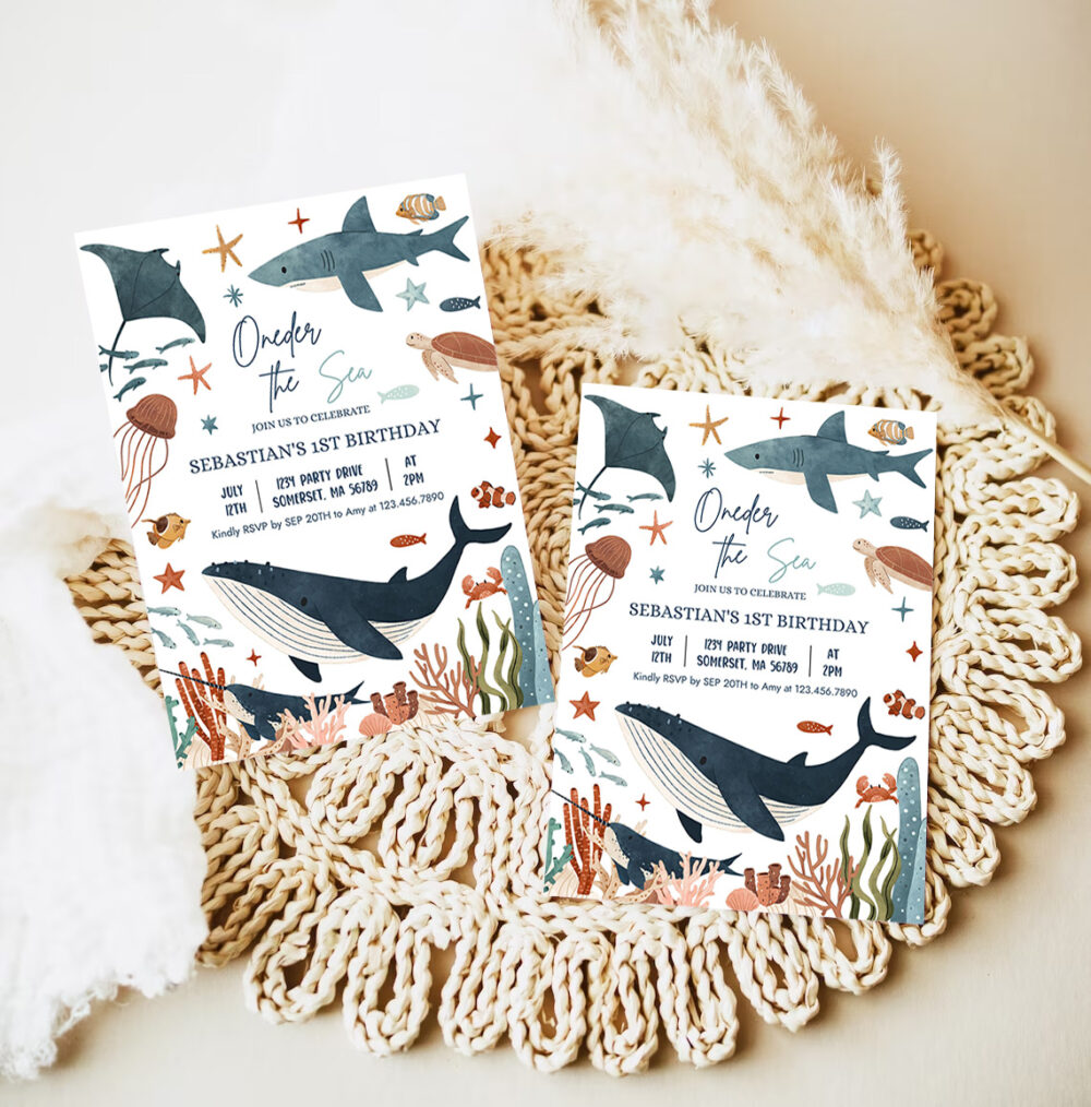 editable oneder the sea 1st birthday party invitation under the sea 1st birthday whale shark sea life party invite 7