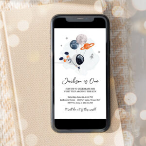 editable outer space birthday evite out of this world astronaut trip around the sun download template digital iphone 2