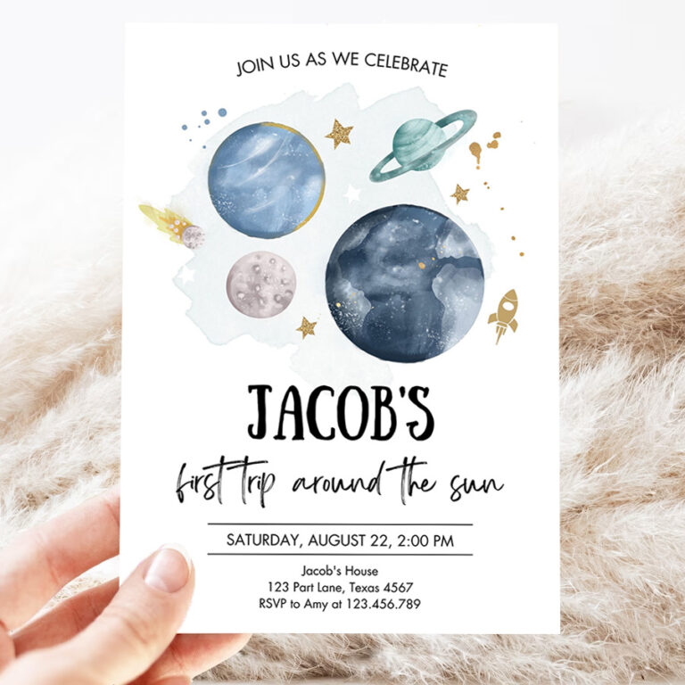 editable outer space first birthday invitation galaxy blast off first trip around the sun party invitation 3