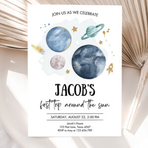 editable outer space first birthday invitation galaxy blast off first trip around the sun party invitation 5