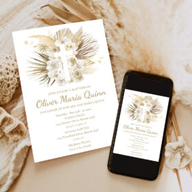 editable pampas grass baptism invitation bohemian baptism invitation party boho baptism christening 1st communion invitation 1