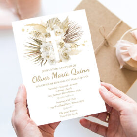 editable pampas grass baptism invitation bohemian baptism invitation party boho baptism christening 1st communion invitation 7