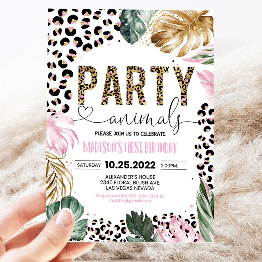 editable party animals birthday invitation leopard print jungle birthday party leopard print wild one two wild template 3