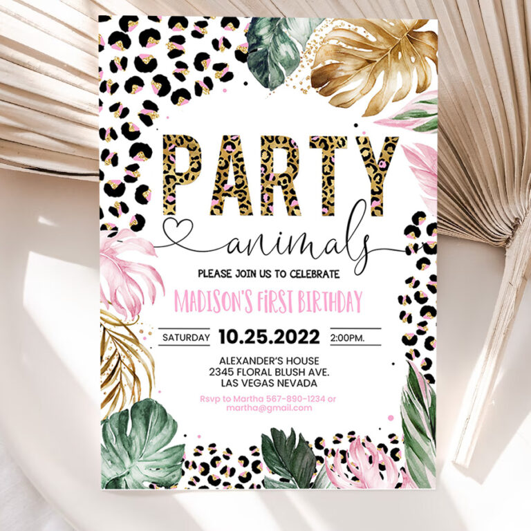 editable party animals birthday invitation leopard print jungle birthday party leopard print wild one two wild template 5