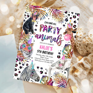 editable party animals birthday invitation rainbow cheetah print safari animals birthday party 1